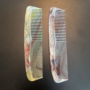 Set of Two 5" Vintage Marbleized Celluloid Combs Made In USA